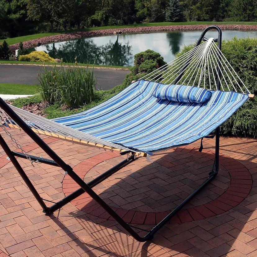 Sunnydaze Polyester Quilted Hammock Pad and Pillow Set - Weather-Resistant - Breakwater Stripe