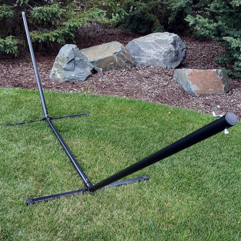 Sunnydaze Steel Hammock Stand for Outside - 350-Pound Capacity Indoor/Outdoor Hammock Stand Only - Black Powder-Coated Finish - 12-Foot