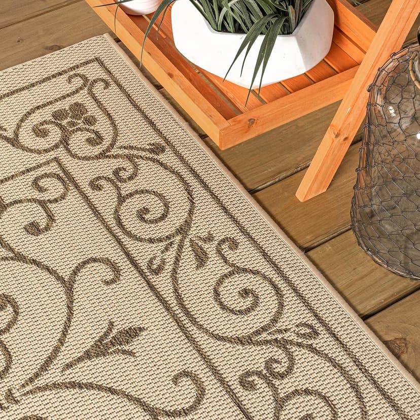 JONATHAN Y SMB106A-8 Charleston Vintage Filigree Textured Weave Indoor Outdoor Area Rug Classic Coastal Easy Cleaning Bedroom Kitchen Backyard Patio Non Shedding, 8 X 10, Beige/Brown