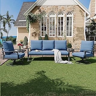 HOMREST Patio Furniture Sets 4 PCS Outdoor Metal Conversation Sets, 360 Degree Swivel Rocking Chairs Patio Conversation Set with Coffee Table and 3-Seat Sofa for Garden, Deck and Poolside