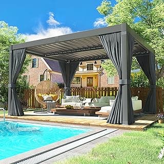 Aluminum 10x12 FT Louvered Pergola, Outdoor Pergola with Adjustable Louvered Roof Outdoor Patio Shade Cover, Waterproof & Rustproof Aluminum Gazebo for Backyard and Garden, Gray
