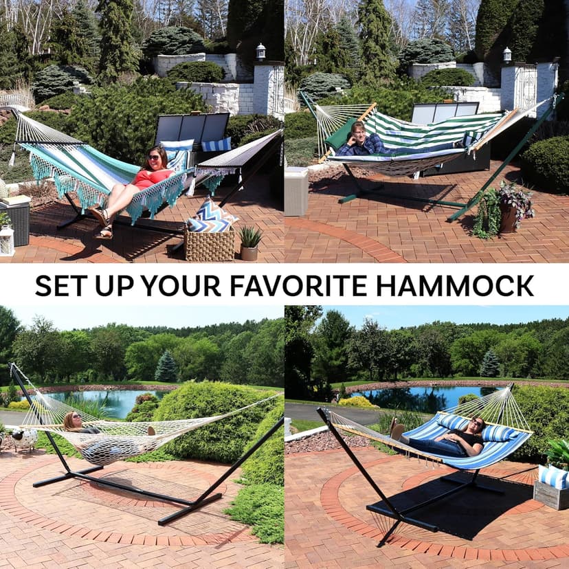 Sunnydaze Steel Hammock Stand for Outside - 400-Pound Capacity Indoor/Outdoor Hammock Stand Only - Black Powder-Coated Finish - 15-Foot