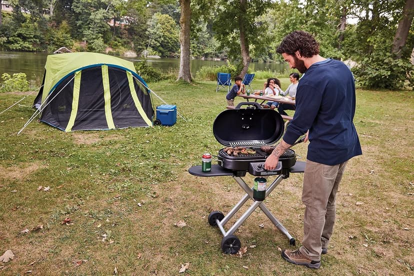 Coleman RoadTrip 285 Portable Stand-Up Propane Grill with 3 Adjustable Burners & Instastart Ignition, 20,000 BTUs of Power for Outdoor Cooking
