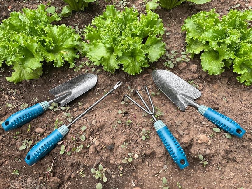 4 Piece Garden Tool Set Heavy Duty, Gardening Hand Tools Work No-Slip Grip Trowel Transplanter Weeder Hand Rake, Ergonomic Handle Indoor Outdoor