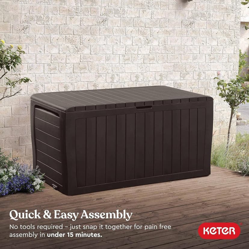 Keter Marvel Plus 71 Gallon Resin Outdoor Storage Box for Patio Storage Box Cushions, Throw Pillows, Garden Tools and Pool Floats, Brown