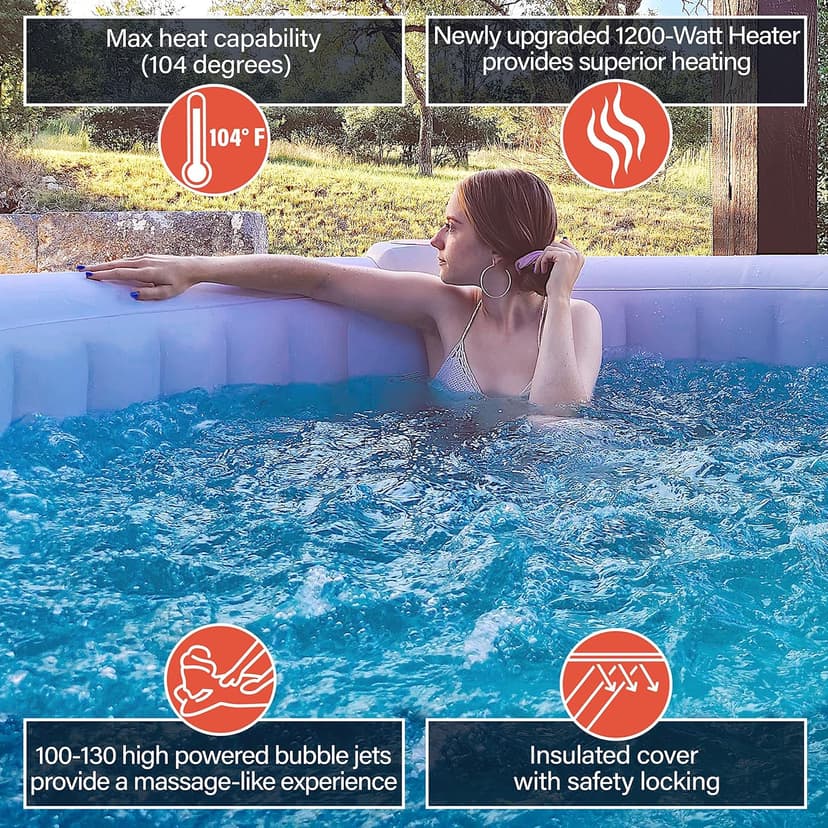 ALEKO Inflatable Hot Tub Spa | Personal High Powered Jetted Bubble | with Fitted Cover and 3 Filters | 265 Gallon | 6 Person Round | Brown | HTIR6GYBR