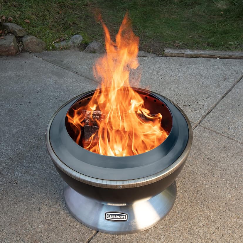 Cuisinart 24” Cleanburn Smokeless Fire Pit with Removable Base for Ash, Portable Outdoor Wood Burning Fireplace, Smoke Free Stainless Steel Outdoor Heater, Enhanced Airflow and Easy Cleanup