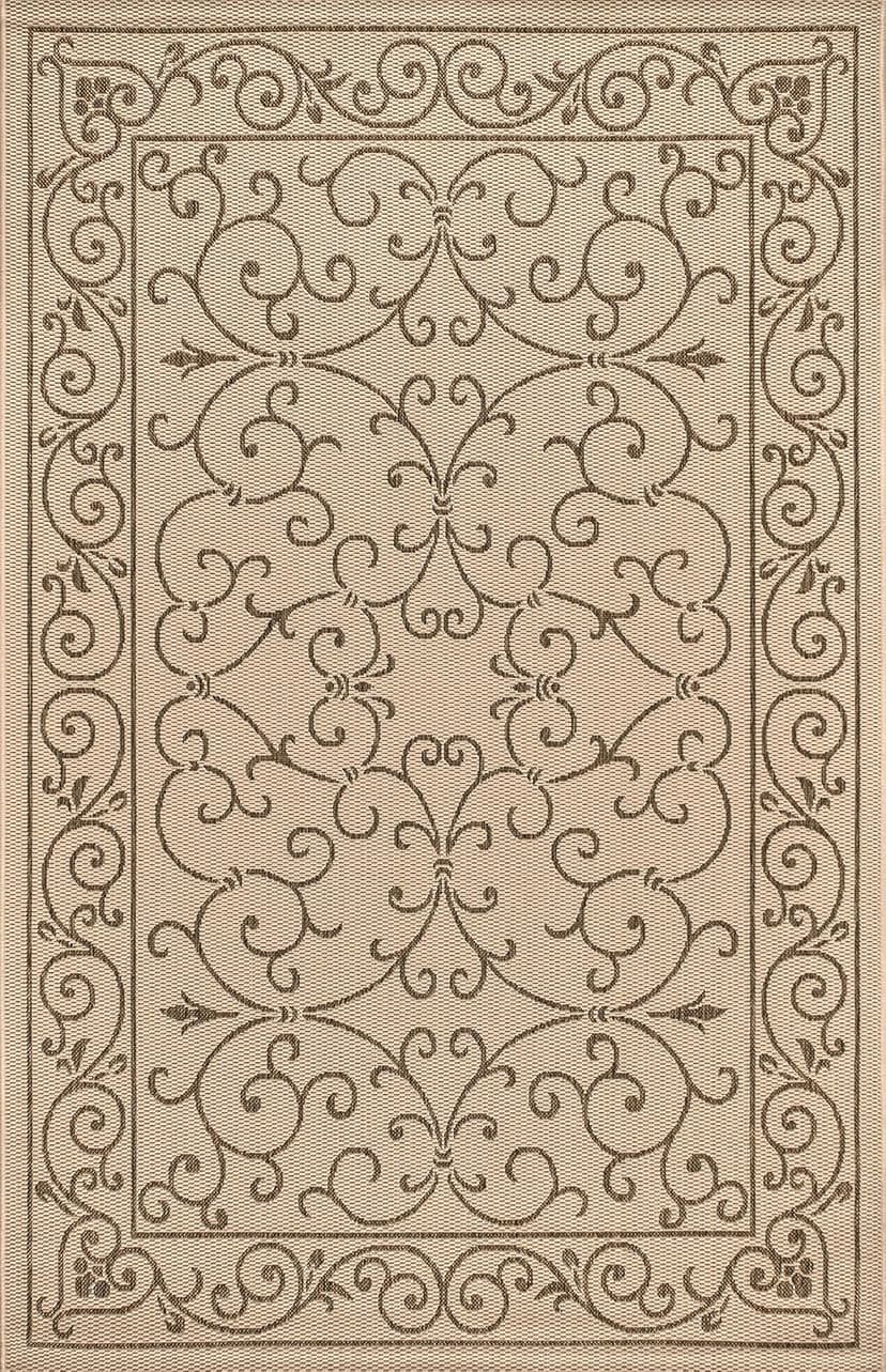 JONATHAN Y SMB106A-8 Charleston Vintage Filigree Textured Weave Indoor Outdoor Area Rug Classic Coastal Easy Cleaning Bedroom Kitchen Backyard Patio Non Shedding, 8 X 10, Beige/Brown