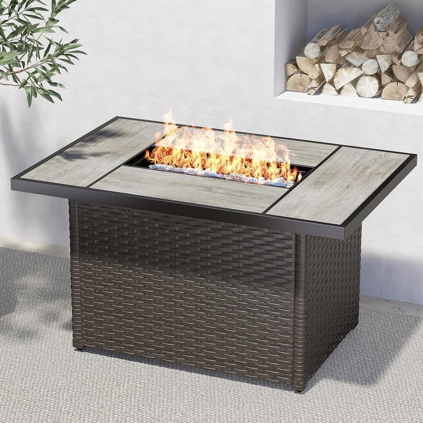 Grand Patio Outdoor 43-Inch CSA Safety Approved Gas Fire Pit Table 50000 BTU Rectangle Propane Fire Pit with Ceramic Tile Top and Wicker Base