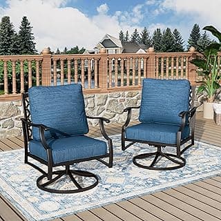 Swivel Patio Chairs Set of 2, High Back Outdoor Swivel Patio Metal Chairs with 5.75" Thick Cushions for Bistro Balcony Porch Deck and Yard, Peacock Blue