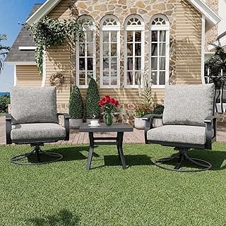 HOMREST Outdoor Swivel Rocker Patio Chairs with Coffee Table 3 PCS Bistro Set, 360 Degree Swivel Rocking Chair Patio Conversation Set with Thickened Cushions for Garden, Deck and Poolside