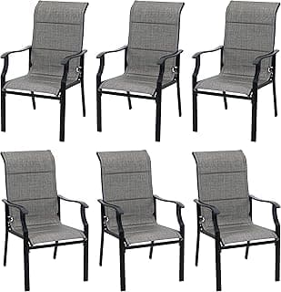 PHI VILLA Outdoor Dining Chairs Set of 6, High Back Textilene Fabric Padded Armchairs with E-Coated Steel Frame for Patio, Porch, Deck, Yard