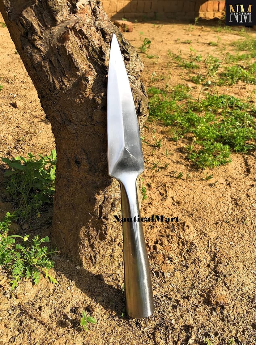 NauticalMart Hand-Forged Viking Saga Iron Spear Point Viking Accessories Medieval Steel Spearpoint Made From Carbon Steel Reenactment, Long Spear SCA LARP Knight (Silver)