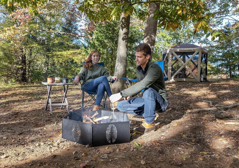 Camco Heavy Duty Steel Campfire Ring - 27"" Wide with Hinged Construction, Portable Collapsible Design is Easily Transportable, Comes with Storage Bag - (51091)", Black