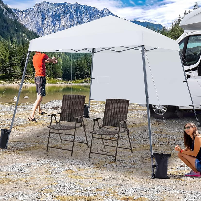 Yaheetech Pop Up Canopy Tent with Backpack, 10x10 Base Portable Easy One Person Setup Folding Shelter Compact Lightweight Slant Leg Canopy with 1 Sidewall, 8x8 Top, White