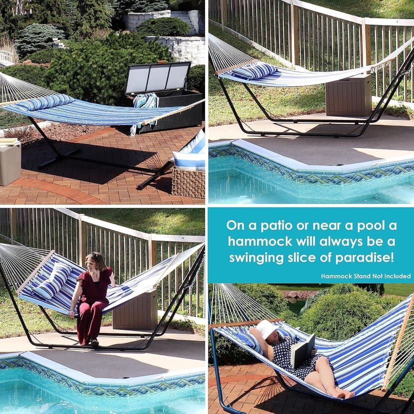 Sunnydaze Quilted Outdoor Hammock with Spreader Bars - Heavy-Duty 450-Pound Capacity Double Hammock for Outside - Catalina Beach