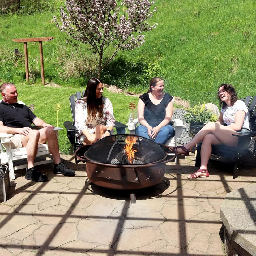 Sunnydaze Cosmic 42-Inch Large Outdoor Fire Pit - Wood-Burning Fire Pit with Round Spark Screen, Poker, and Built-in Grate