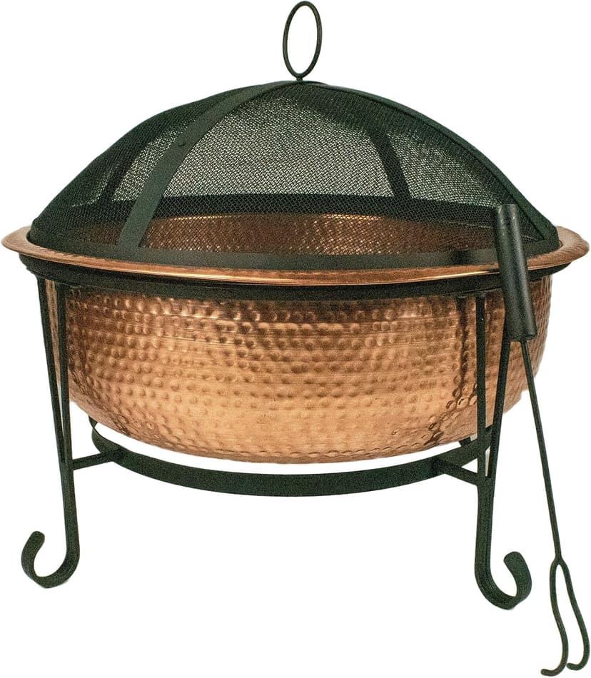 Global Outdoors 26" Genuine Copper Fire Pit with Screen, Cover and Safety Poker