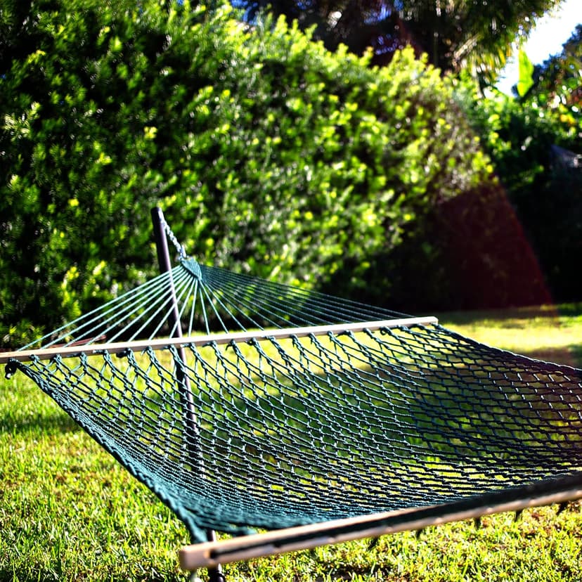 Bliss Hammocks BH-410GR 60in Wide Cotton Rope, Indoor Outdoor Poolside Patio Backyard Hammock, Includes Chains & Hooks, Eco Friendly Polyester, Hardwood Spreader, 450 Pound Capacity, Green
