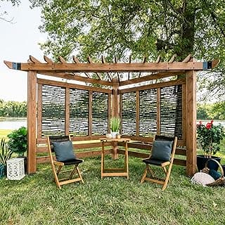 Backyard Discovery Verona 12' x 8' Cedar Wood Cabana Corner Pergola with Bamboo Privacy Panels for Outdoor Patio, Deck, Garden, Poolside, Entertaining