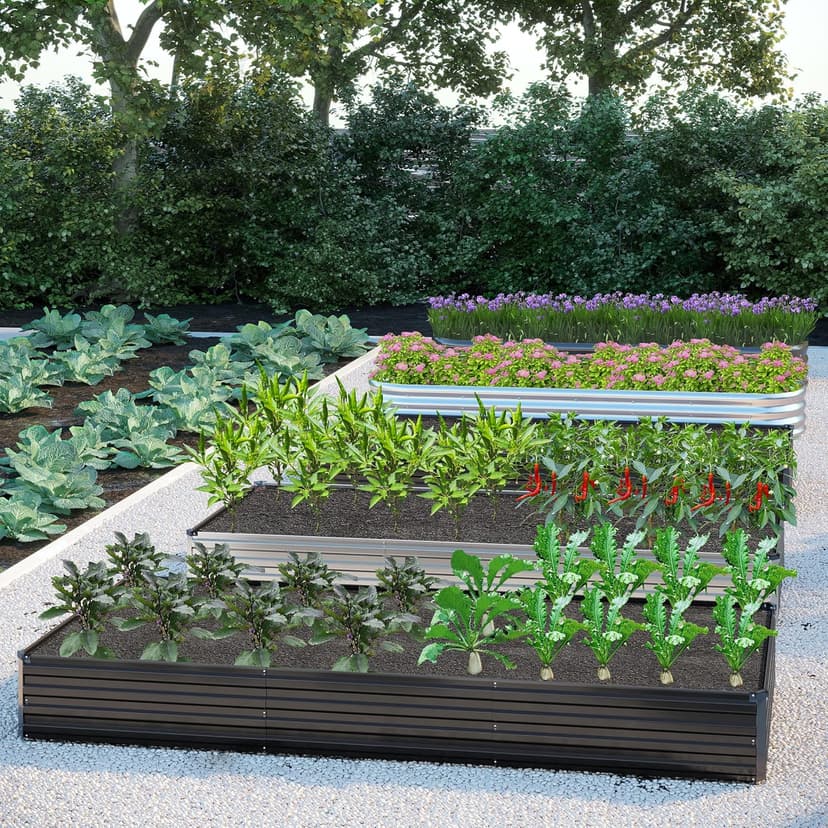 2PCS 12x4x1FT Galvanized Raised Garden Bed Kit,Vegetable Boxes-Rectangle Metal Flower Box,Large Planter Raised Beds Outdoor Garden for Planting,Fruit,Herb-Sliver