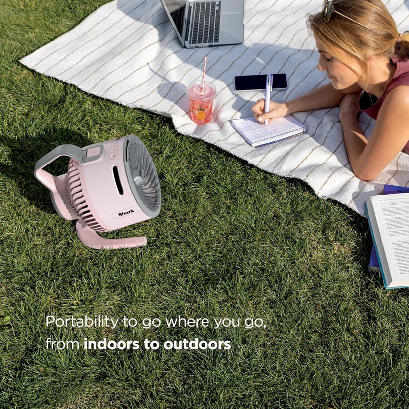 Shark FlexBreeze HydroGo Fan—Ultra-powerful portable fan with indoor + outdoor mist, Up to 70 feet of reach, corded & cordless, up to 12-hr. battery, 5 speeds, evaporative misting, Dove, FA052DV