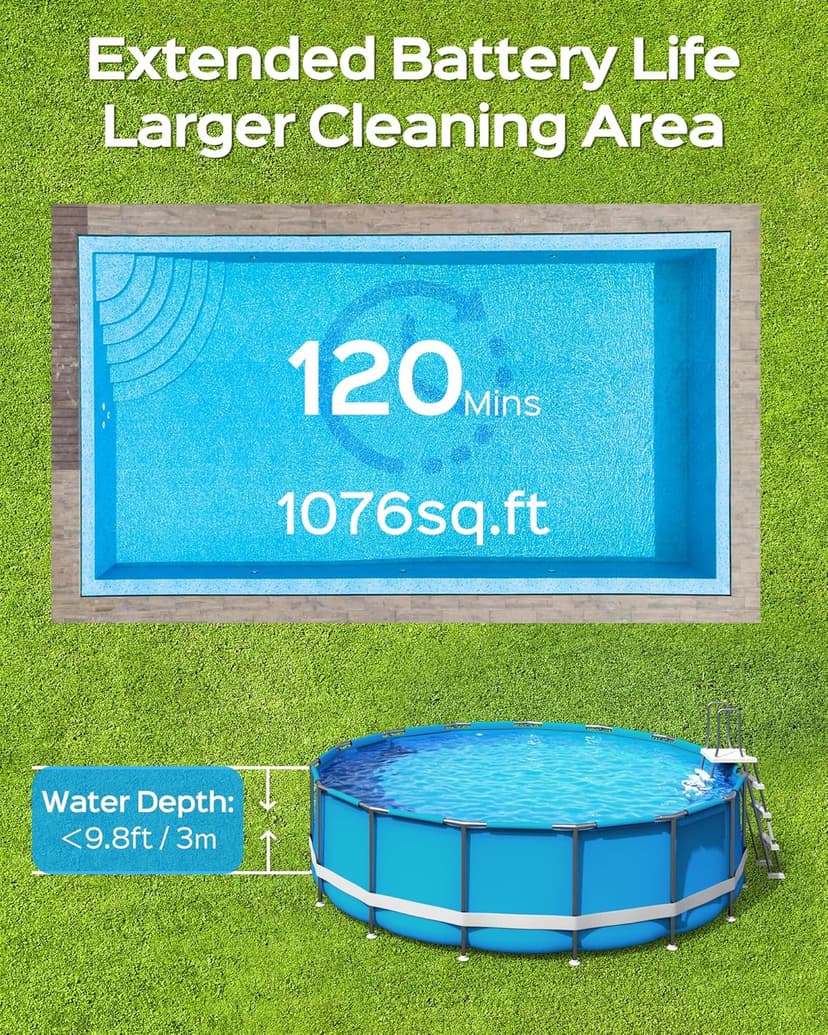 (New Upgraded) WYBOT A1 Cordless Robotic Pool Cleaner, Automatic Pool Vacuum with 120 Mins, Double Filters, LED Indicator, Ideal for Above Ground Flat Pools - Black & Green