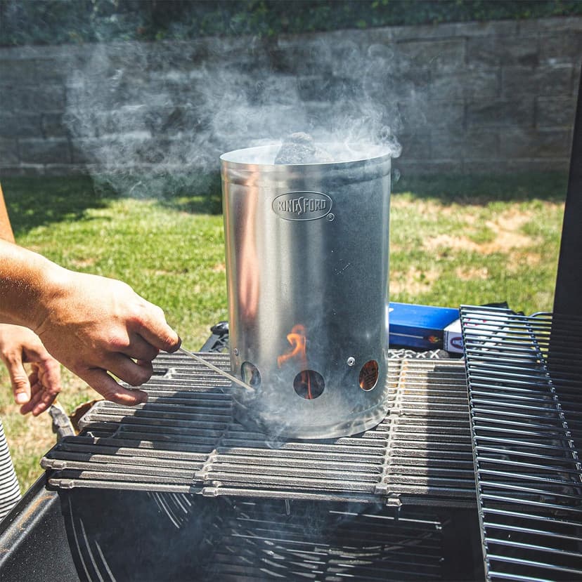 Kingsford Heavy Duty Deluxe Charcoal Chimney Starter | BBQ Chimney Starter for Charcoal Grill and Barbecues, Compact Easy to Use Chimney Starters and BBQ Grill Tools, Silver