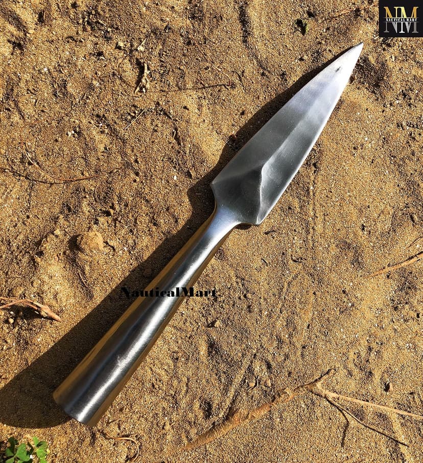 NauticalMart Hand-Forged Viking Saga Iron Spear Point Viking Accessories Medieval Steel Spearpoint Made From Carbon Steel Reenactment, Long Spear SCA LARP Knight (Silver)