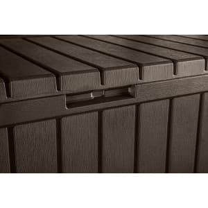 Keter Kentwood 92 Gallon Resin Deck Box-Organization and Storage for Patio Storage Box Outdoor Cushions, Throw Pillows, Garden Tools and Pool Floats, Brown