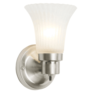 Design House 504977 The Village Traditional 1-Light Indoor Dimmable Wall Sconce with Frosted Flute Glass and Twist On/Off Switch for Bathroom Bedroom Hallway, Satin Nickel