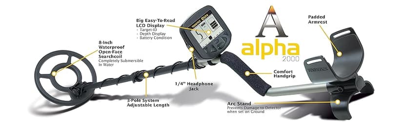 Teknetics Alpha 2000 Metal Detector for Beginners with Lightweight Design, Adjustable Sensitivity, Waterproof 8-Inch Searchcoil, Ideal for Coin and Relic Hunting
