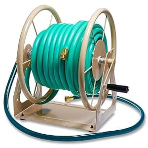 Liberty Garden Products 703-2 Multi-Purpose Steel Garden Wall/Floor Mount Hose Reel, Tan Poly