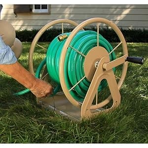 Liberty Garden Products 703-2 Multi-Purpose Steel Garden Wall/Floor Mount Hose Reel, Tan Poly