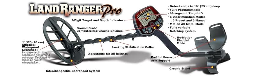 Bounty Hunter Land Ranger Pro Metal Detector, 11 Inch Waterproof DD Searchcoil, Adjustable Length, Lightweight, Ergonomic, Comfortable Padded handgrip, and armrest, Detect Coins Up To 10 Inches Deep