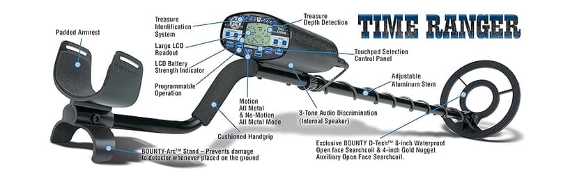 Bounty Hunter Time Ranger Metal Detector for Adults with LCD Display, Target ID, and Ground Balancing – Advanced Detection for Coins, Relics, Jewelry