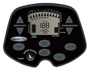 Bounty Hunter Discovery 3300 Metal Detector with Manual Ground Balance, Microprocessor Discrimination, Deep-Seeking Pinpoint, 5 Modes, 4-Tone Audio, 11-Segment Target ID