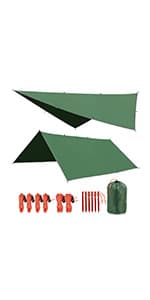 REDCAMP Hammock Rain Fly Camping Tarp Waterproof, 10x10ft Lightweight Backpacking Rain Tarp Shelter for Hiking Outdoor, Green