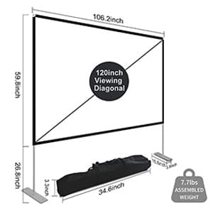 Projector Screen with Stand 120 inch Portable Projection Screen 16:9 4K HD Rear Front Projections Movies Screen with Carry Bag for Indoor Outdoor Home Theater Backyard Cinema Travel