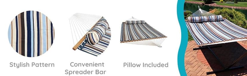 Sunnydaze Quilted Outdoor Hammock with Spreader Bars - Heavy-Duty 450-Pound Capacity Double Hammock for Outside - Ocean Isle