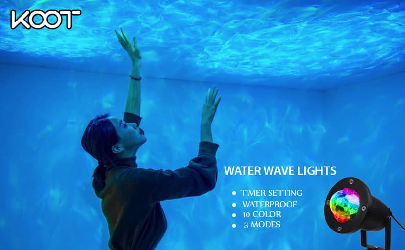 KOOT Water Wave Lights Projector Outdoor Waterproof LED Ripple Garden Lights RGBW 10 Colors Water Effect or Flame Fire Effect with Remote for Patio Christmas Halloween Wedding Swimming Pool Display