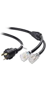 Cable Matters LED-Lit 4 Prong 30 Amp to 15 Amp Adapter for Generator (30 AMP to 110 Adapter Splitter) 30 Inches - NEMA L14-30P to 2X 5-20R