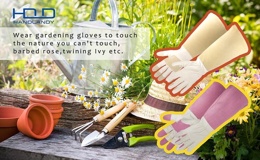 HANDLANDY Rose Pruning Gloves for Men & Women, Long Thorn Proof Gardening Gloves, Breathable Pigskin Leather Gauntlet, Best Garden Gifts & Tools for Gardener