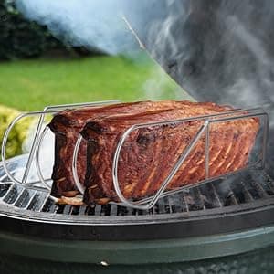 Extra Long Stainless Steel Rib Rack for Smoking and Grilling, Holds up to 3 Full Racks of Ribs, Fits 18” or Larger Gas Smoker or Charcoal Grill, Perfect Smoker Accessories Gifts for Men