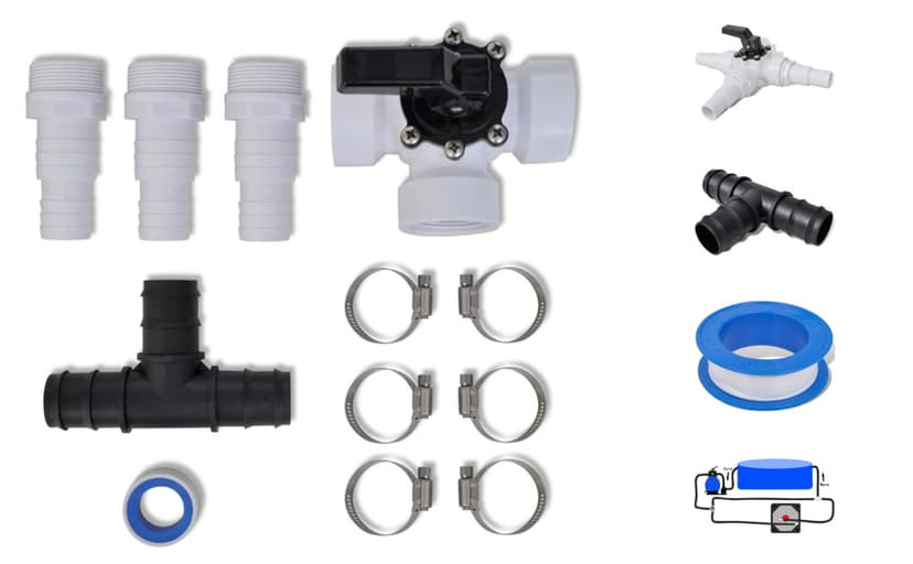 vidaXL Solar Pool Heater Bypass Kit - Comprehensive Package with Switchable Valve, T-Connector, Steel Clamps, and Tube Couplings - Made for Efficient Solar Heating