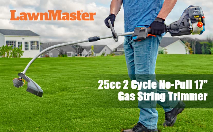 LawnMaster NPTGCP2517B No-Pull Gas String Trimmer with Electric Start 25cc 2 Cycle,17-Inch