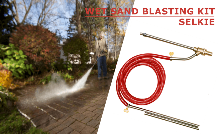 Selkie Pressure Washer Sandblasting Kit - Wet Abrasive Sandblaster Attachment, with Replacement Nozzle Tips,Protect Glasses, 1/4 Inch Quick Disconnect, 5000 PSI