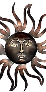 Bellaa 20018 Large Sun Metal Wall Art Sculpture Indoor Living Room Outdoor Garden Patio Farmhouse Home Decor Hanging Retro Rustic Statue Figurine