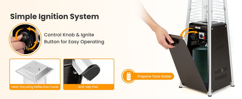 Tangkula Portable Patio Heater, 10,000 BTU Outdoor Tabletop Heater with Stainless Steel Burner, Tip-Over & Flameout Protection, 34" Pyramid Mini Outdoor Heaters for Patio, Porch, Deck (Bronze)