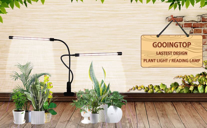 GooingTop LED Grow Light,6000K Full Spectrum Clip Plant Growing Lamp with White Red LEDs for Indoor Plants,5-Level Dimmable,Auto On Off Timing 4 8 12Hrs